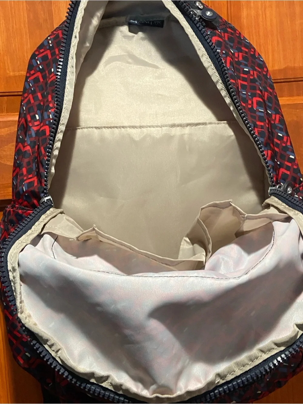 Kipling Red and Black Geometric Pattern Backpack
